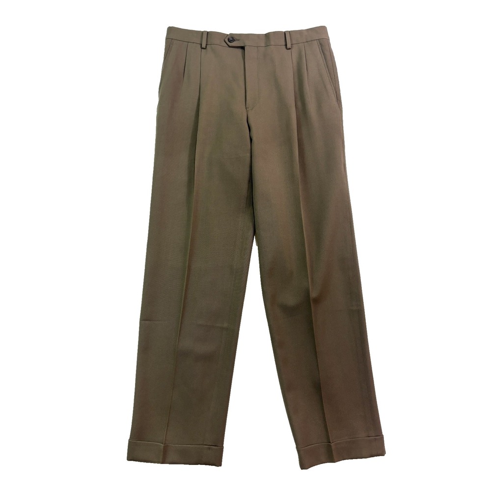 Joseph & Feiss 36x33 Olive Green Dress Suit Pants 100% Wool Pleated Cuffed
